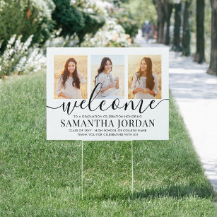2 Sided 6 Photo Graduation Party Welcome Yard Garden Sign