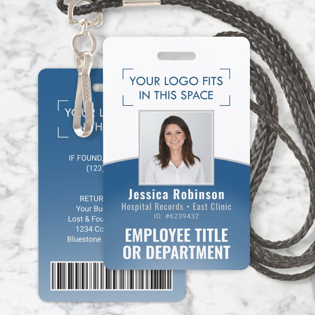 2 Sided Barcode & Your Logo Employee Photo ID Blue ID Badge (Creator Uploaded)