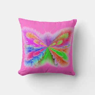 2 Sided Butterfly Abstract Pink and Lime Green Cushion