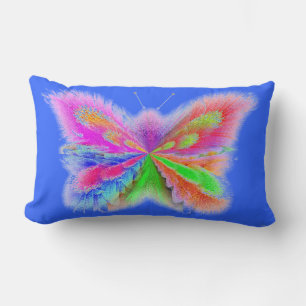 2 Sided Butterfly Art Blue and Orange Lumbar Cushion