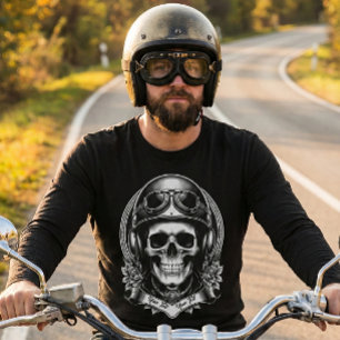 2 Sided Custom Biker Skull Motorcycle Long Sleeve T-Shirt