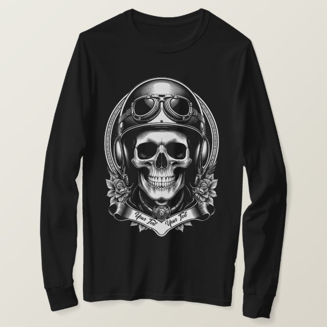 2 Sided Custom Biker Skull Motorcycle Long Sleeve T-Shirt (Design Front)