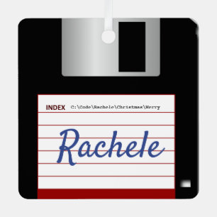 2-sided Floppy Disc with Command Prompt Greeting Metal Tree Decoration