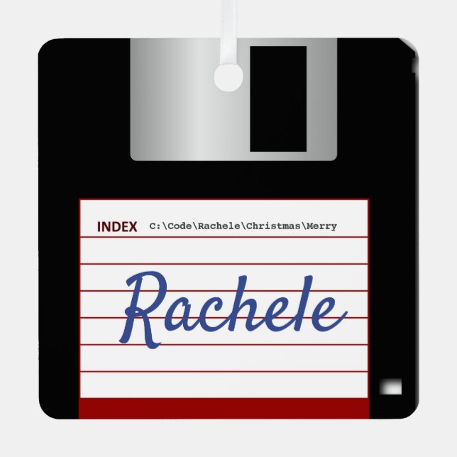 2-sided Floppy Disc with Command Prompt Greeting Metal Tree Decoration (Front)
