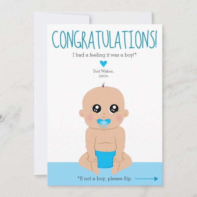 2-Sided Funny Gender Reveal Congratulations Card (Front)