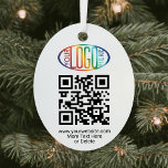 2 Sided Logo & QR Code Business Promotional Oval Metal Tree Decoration<br><div class="desc">FOR INSTRUCTIONS TO CHANGE BACKGROUND / TEXT COLORS OR TRANSPARENCY OF LOGO, SEE END OF THIS DESCRIPTION. Promote your business to potential customers with a custom logo and QR code oval Christmas ornament. This template is simple to personalize and can be different or the same on front and back. The...</div>