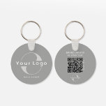 2 sided Logo & QR Code on Gray Company Business Ke Key Ring<br><div class="desc">Personalized light and waterproof Logo Keychains with a simple minimal design. Add your URL to create QR Code,  logo and text.</div>