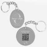 2 sided Logo & QR Code on Grey Company Business Key Ring<br><div class="desc">Custom acrylic Logo Keychain with a simple minimal design,  made of ultra-durable acrylic,  UV resistant and waterproof. Add your URL to create QR Code. logo and text.</div>