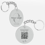 2 sided Logo & QR Code on Grey Company Business Key Ring<br><div class="desc">Custom acrylic Logo Keychain with a simple minimal design,  made of ultra-durable acrylic,  UV resistant and waterproof. Add your URL to create QR Code. logo and text.</div>
