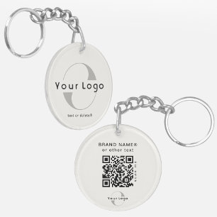 2 sided Logo QR Code on Off white Company Business Key Ring
