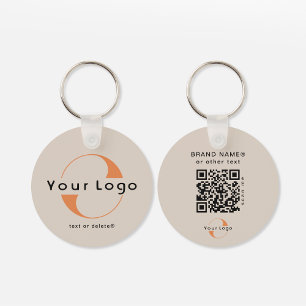 2 sided Logo & QR Code on Tan Company Business Key Ring