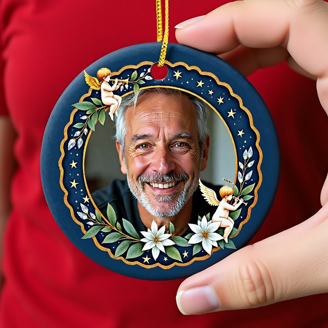 2 sided Memorial Christmas Cherub's Embrace Ceramic Tree Decoration (2 sided Memorial Christmas Cherub's Embrace Ceramic Ornament)