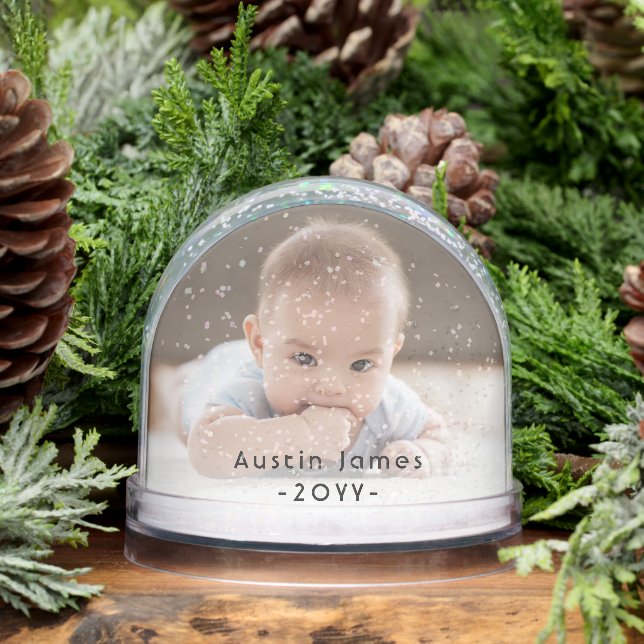2 Sided Modern Photo & Black Text Overlay Keepsake Snowglobe (Winter)