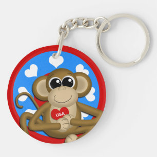 2-sided Patriotic USA Monkey Acrylic Keychain