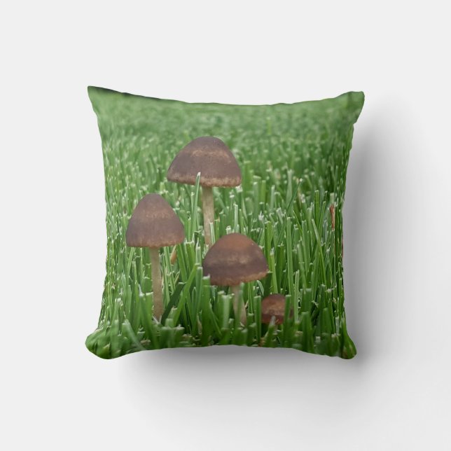2 sided print Mushrooms and Grass Pillow (Front)