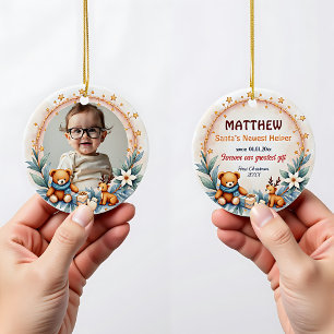 2 sided Santa’s Newest Helper Ceramic Tree Decoration