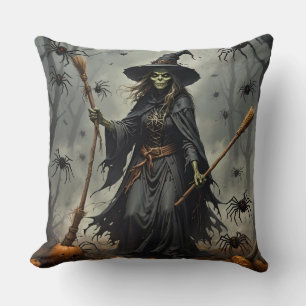 2-Sided Scary Witch and Skeleton Man Cushion