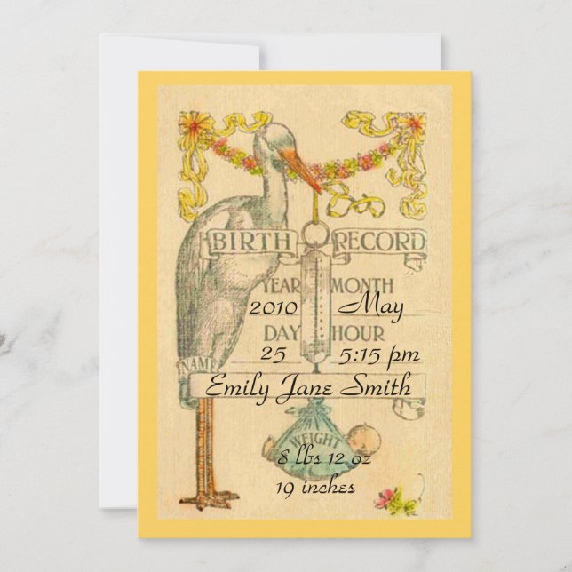2 Sided Vintage Style Birth Announcement (Front)