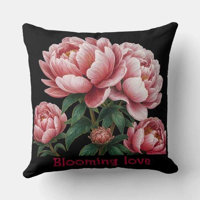 2 sides black & white Blooming love throw pillow (Back)