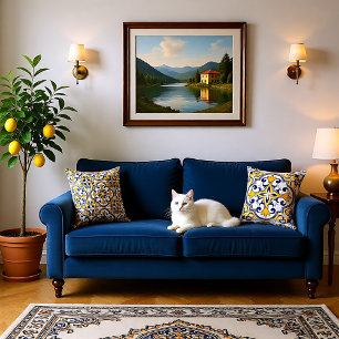 💙💛 2 sides blue and yellow Azulejos 9 Throw Pil Cushion