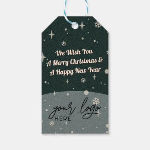 2 sides Business Logo and QR code Green Christmas Gift Tags