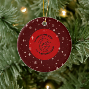 2 sides Business Logo and QR code Red Christmas Ceramic Tree Decoration