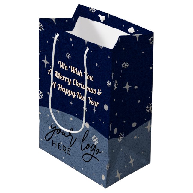 2 sides Business Logo QR code Name Christmas Medium Gift Bag (Front Angled)