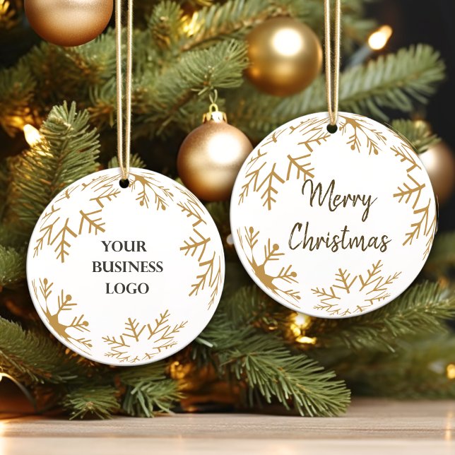 2 sides Logo & Merry Christmas Gold Business Ball Ceramic Tree Decoration (Creator Uploaded)