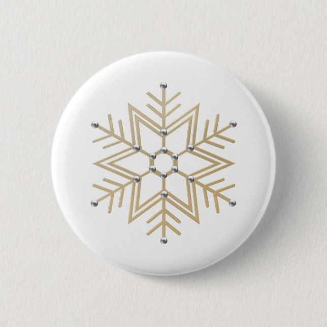2-Silver and Gold Snowflake 3-D Look 6 Cm Round Badge (Front)