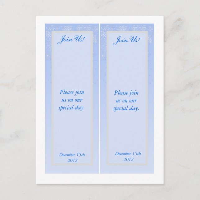 2 Snowflake Wedding Save the Date Bookmarks Announcement Postcard (Front)