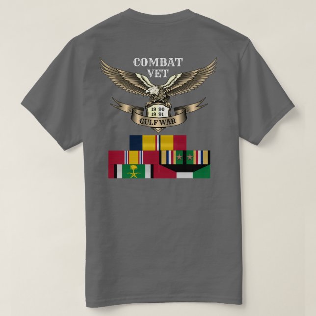 2 STARS COMBAT VET GULF WAR T-Shirt (Design Back)