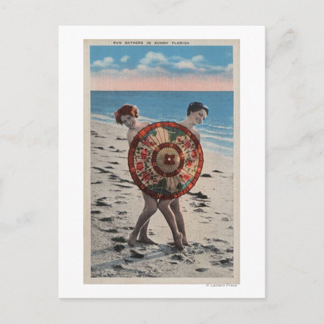 2 Sunbathing Women & Asian Umbrella, Florida Postcard (Front)