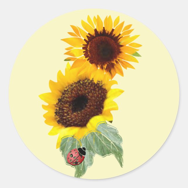 2 Sunflowers & a Lady bug: Classic Round Sticker (Front)