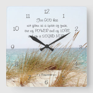 2 Timothy 1:7 God has not given a spirit of fear, Square Wall Clock
