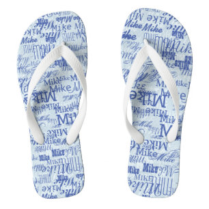 2-tone of blue Stamped Names Allover White Jandals