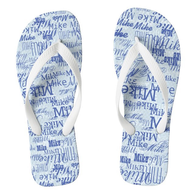2-tone of blue Stamped Names Allover White Jandals (Footbed)