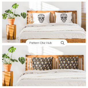 2-Tone White and Yellow Floral Skull Modern Chic  Pillowcase