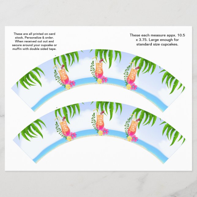 2 Tropical Hawaiian Luau Custom Cupcake Wrappers (Front)