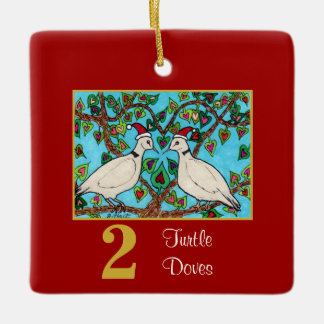 2 Turtle Doves Cute Birds & Typography Love Ceramic Ornament