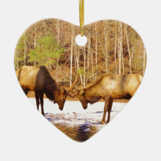 2~ two Bull Elk in the snow Ceramic Tree Decoration