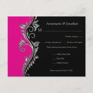 #2 Vintage Pink and Black with Silver Swirl RSVP Card