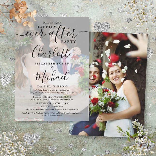2 Wedding Photos Happily Ever After Script  Invitation (2 Wedding Photos Happily Ever After Script Invitation)
