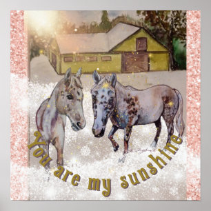 2 white horses in sunbeam poster