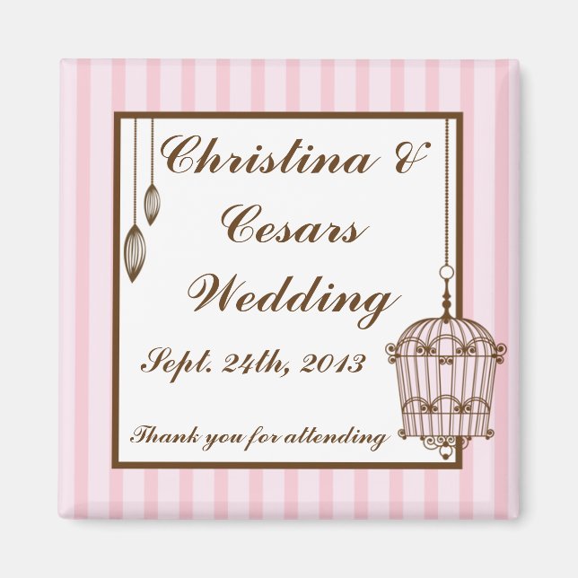 2"x2" Announcement Magnet Birdcage/Pink Stripes (Front)