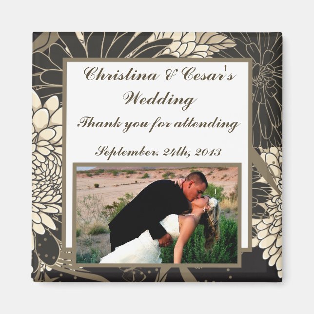 2"x2" Announcement Magnet Black Cream Daisies/Carn (Front)