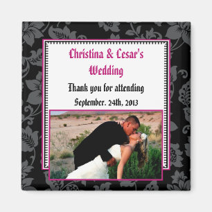 2"x2" Announcement Magnet Black Floral Hot Pink St