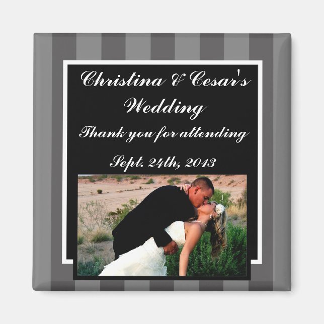 2"x2" Announcement Magnet Black Grey Flourish Stri (Front)