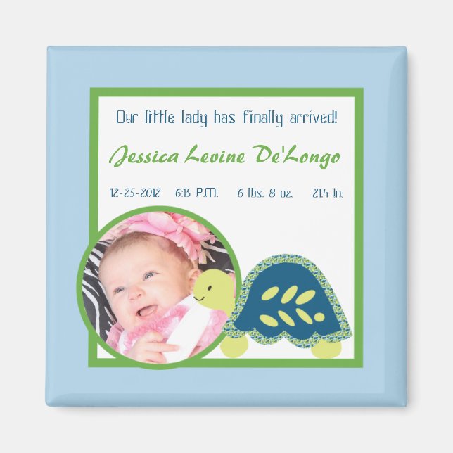 2"x2" Announcement Magnet Blue Sea Turtles (Front)