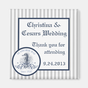 2"x2" Announcement Magnet Blue Seahorse stripes be