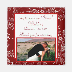 2"x2" Announcement Magnet Christmas Red Snowflakes